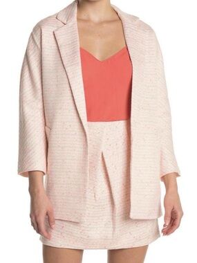 FRNCH Anthropologie Wool Blend blazer skirt set pink metallic